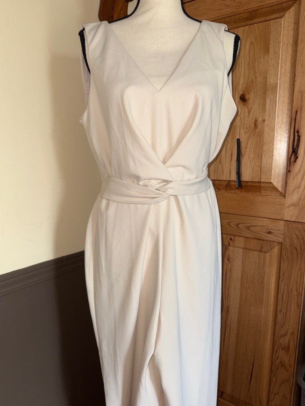 Maggy London Cream Sleeveless Wrap-Front Midi Jumpsuit